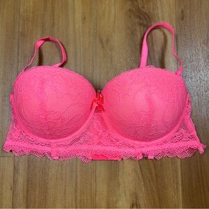 Kathy Ireland Pink Lace Bra 36C Push Up Underwire Padded Floral Sexy